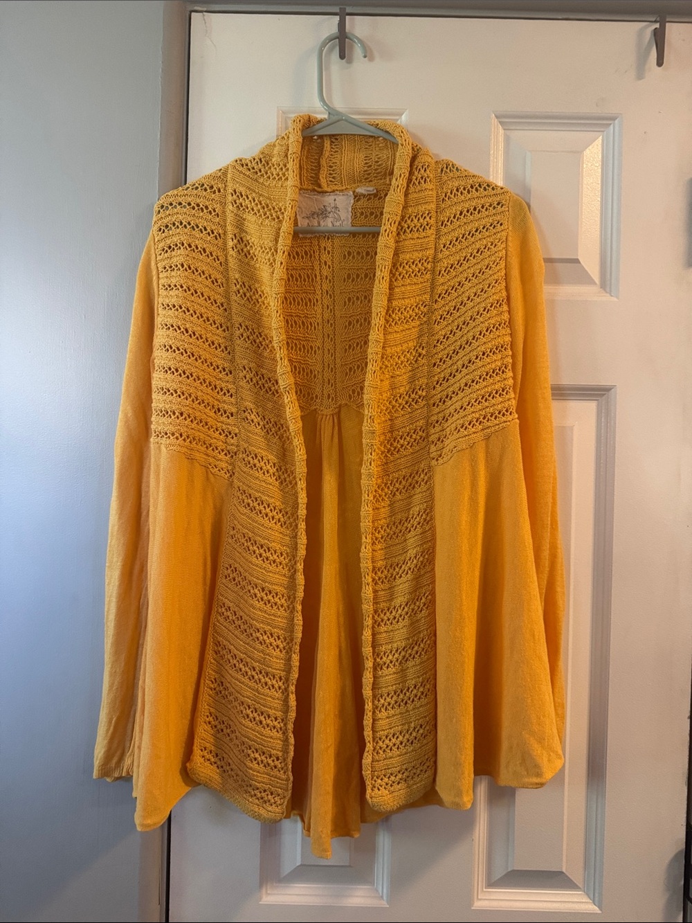 Angel Of The North Mustard Yellow Crochet Panel Open Cardigan